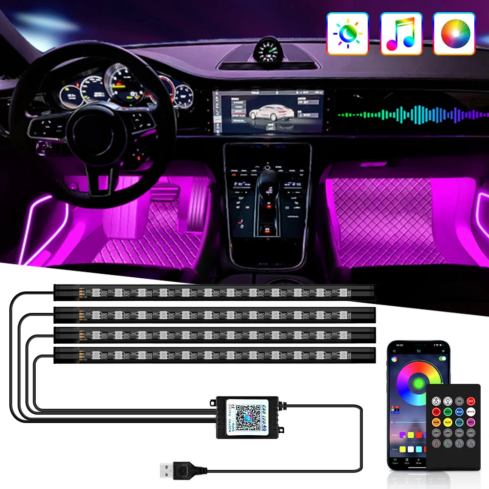 Neonowe Oświetlenie LED do Wnętrza Samochodu RGB - nowoczesny zestaw z pilotem i aplikacją do stylizacji auta.
