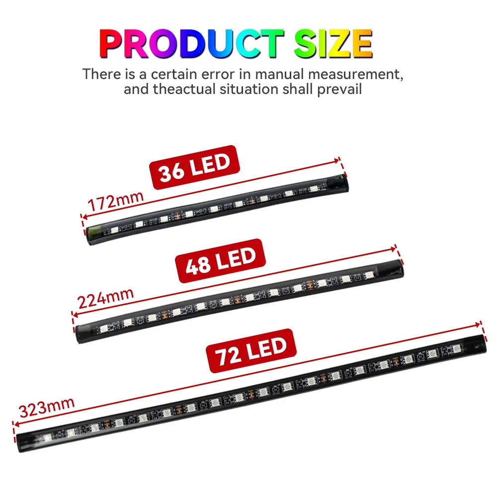 Neonowe Oświetlenie LED do Wnętrza Samochodu RGB w rozmiarach 36, 48 i 72 LED, idealne do stylizacji wnętrza auta.